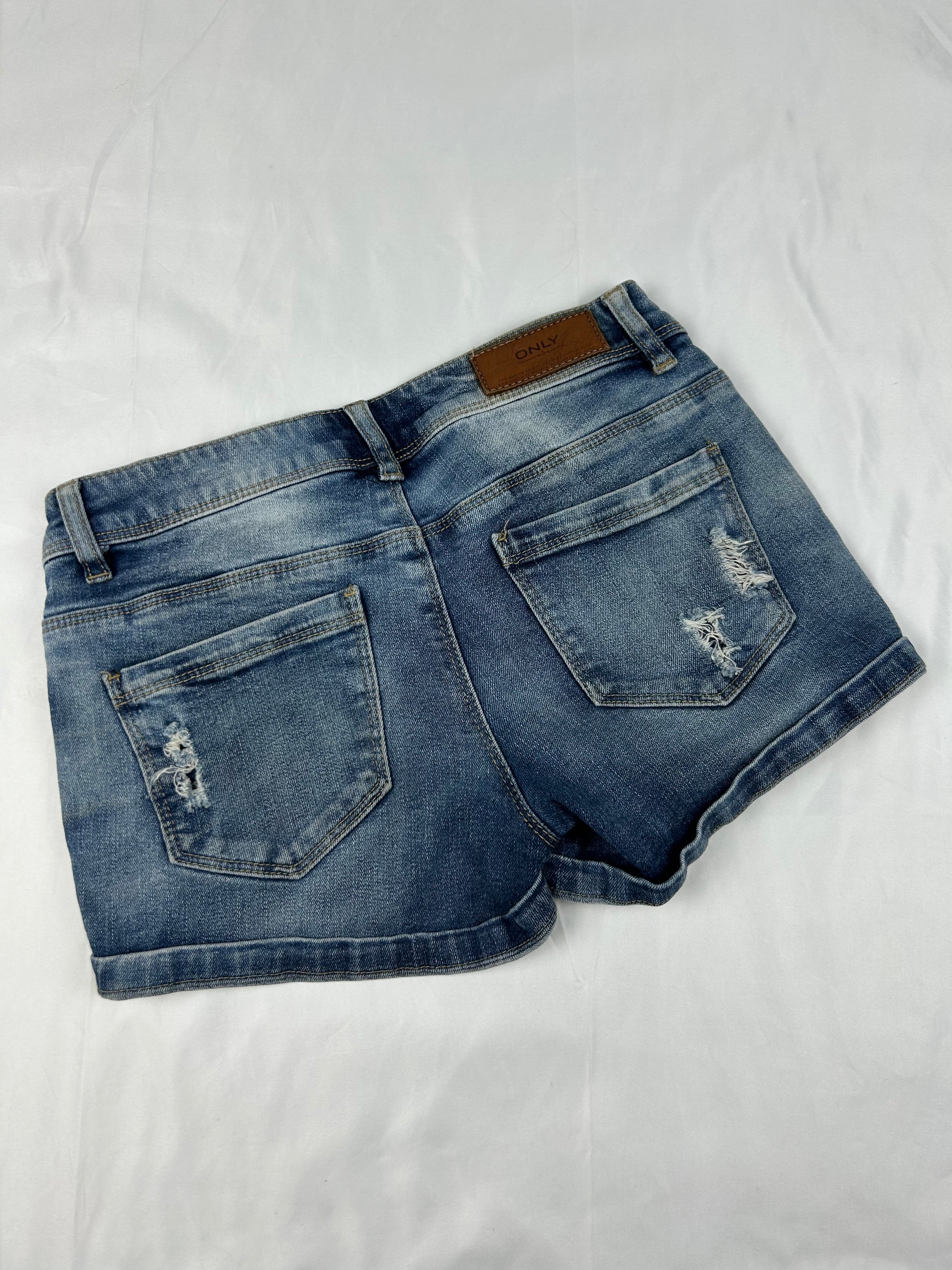 Blue denim low rise mini short (XS)
