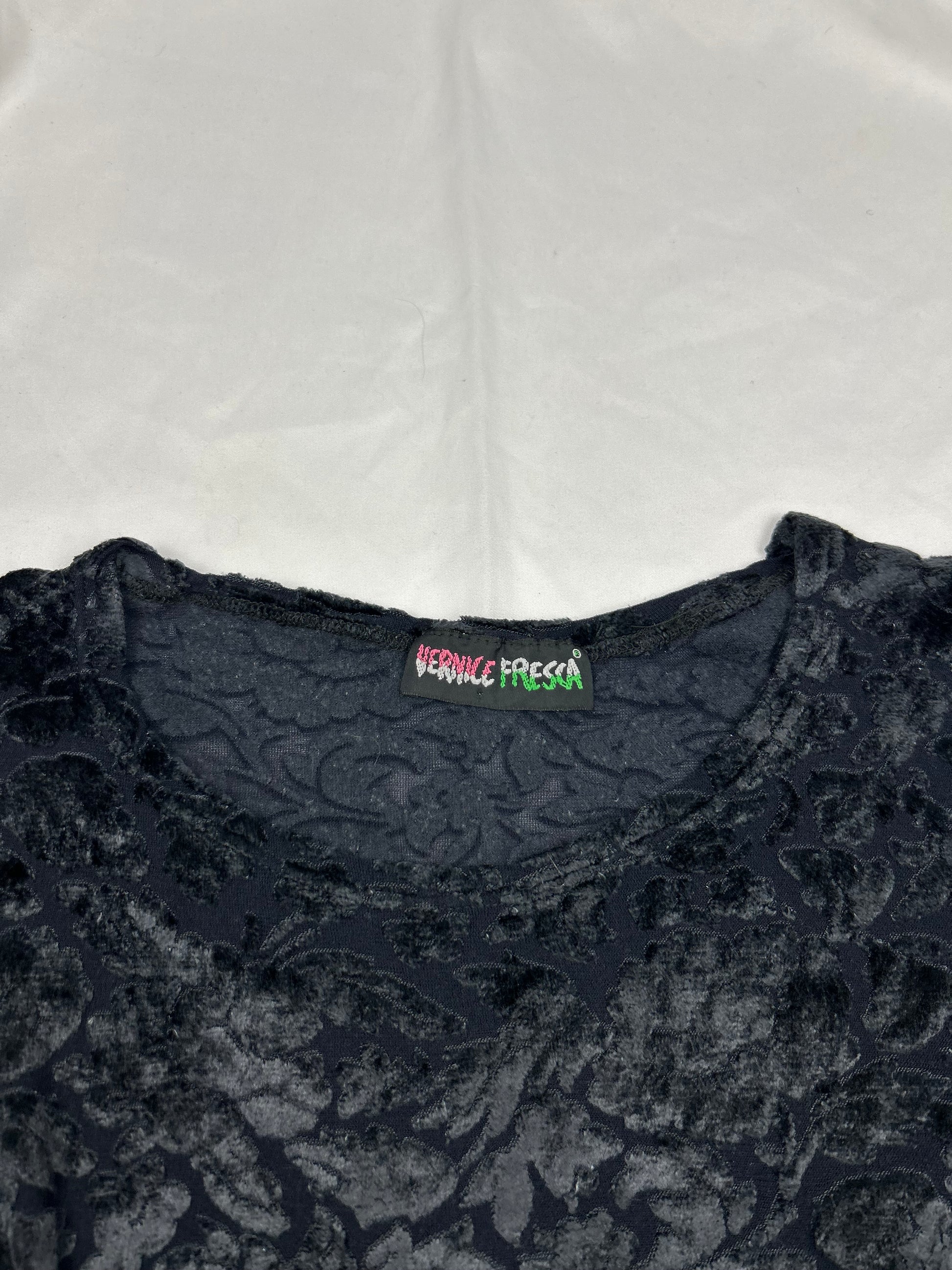 Black mesh velvet long sleeves top (S/M)