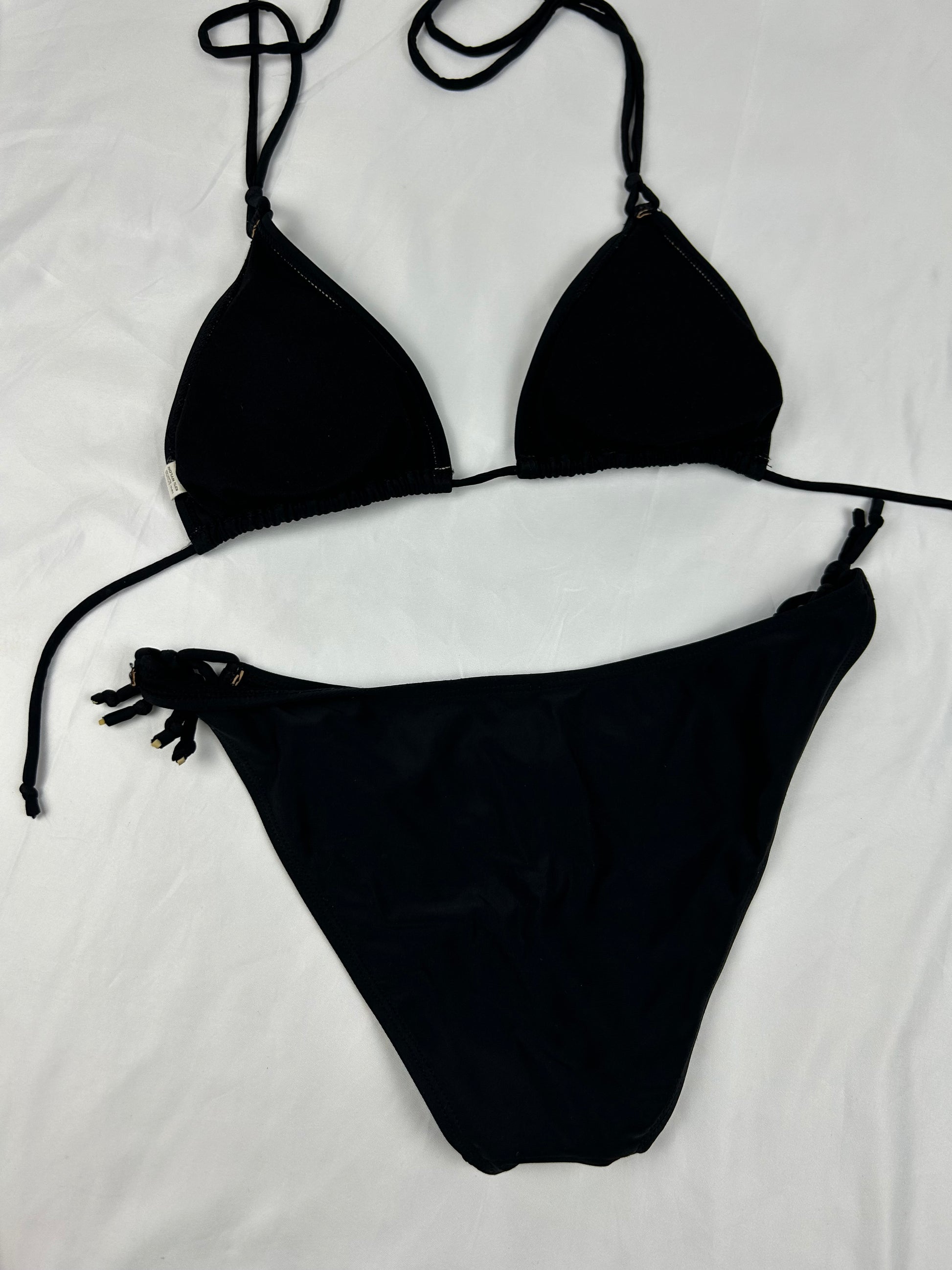 Black pearls embroidered low rise bikini set (M)