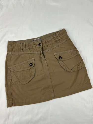 Beige denim low rise cargo mini skirt (S)