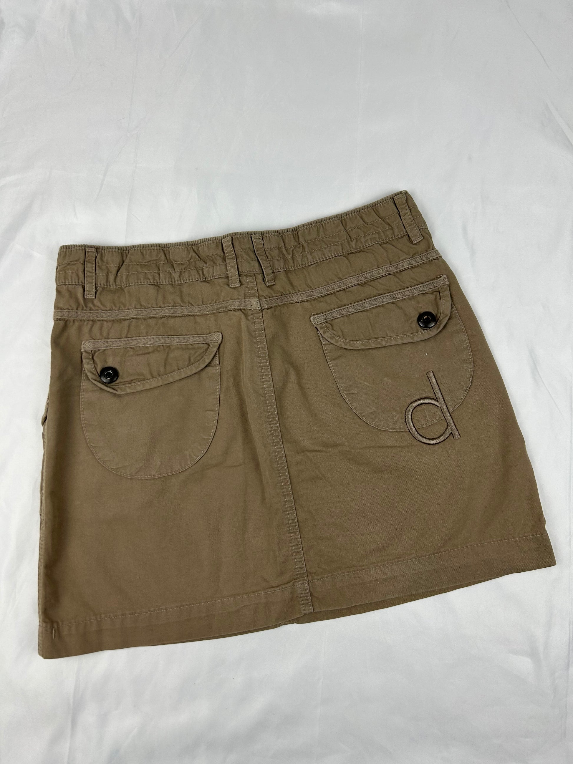 Beige denim low rise cargo mini skirt (S)
