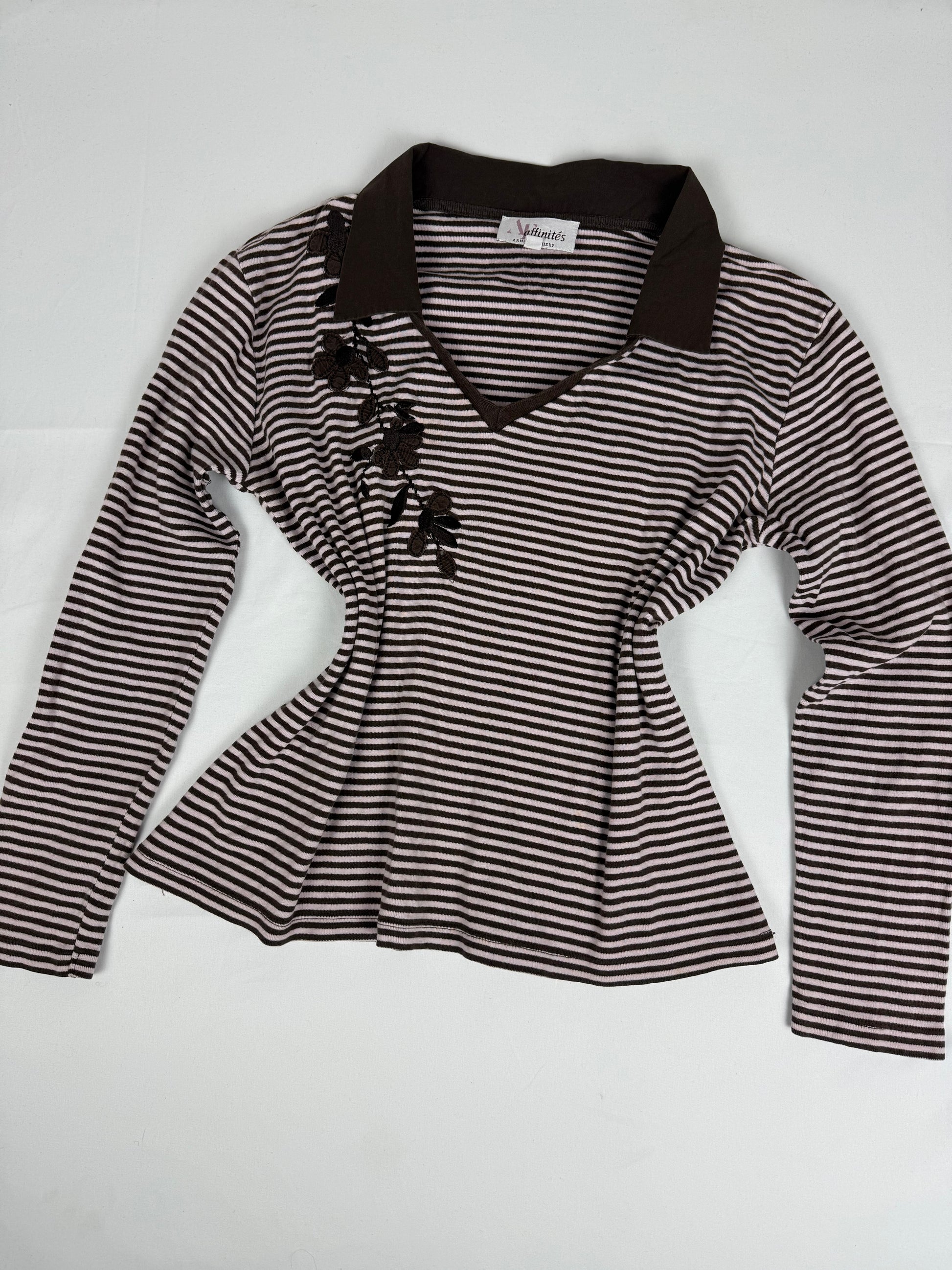 Beige & brown polo neck striped long sleeves top (XL)