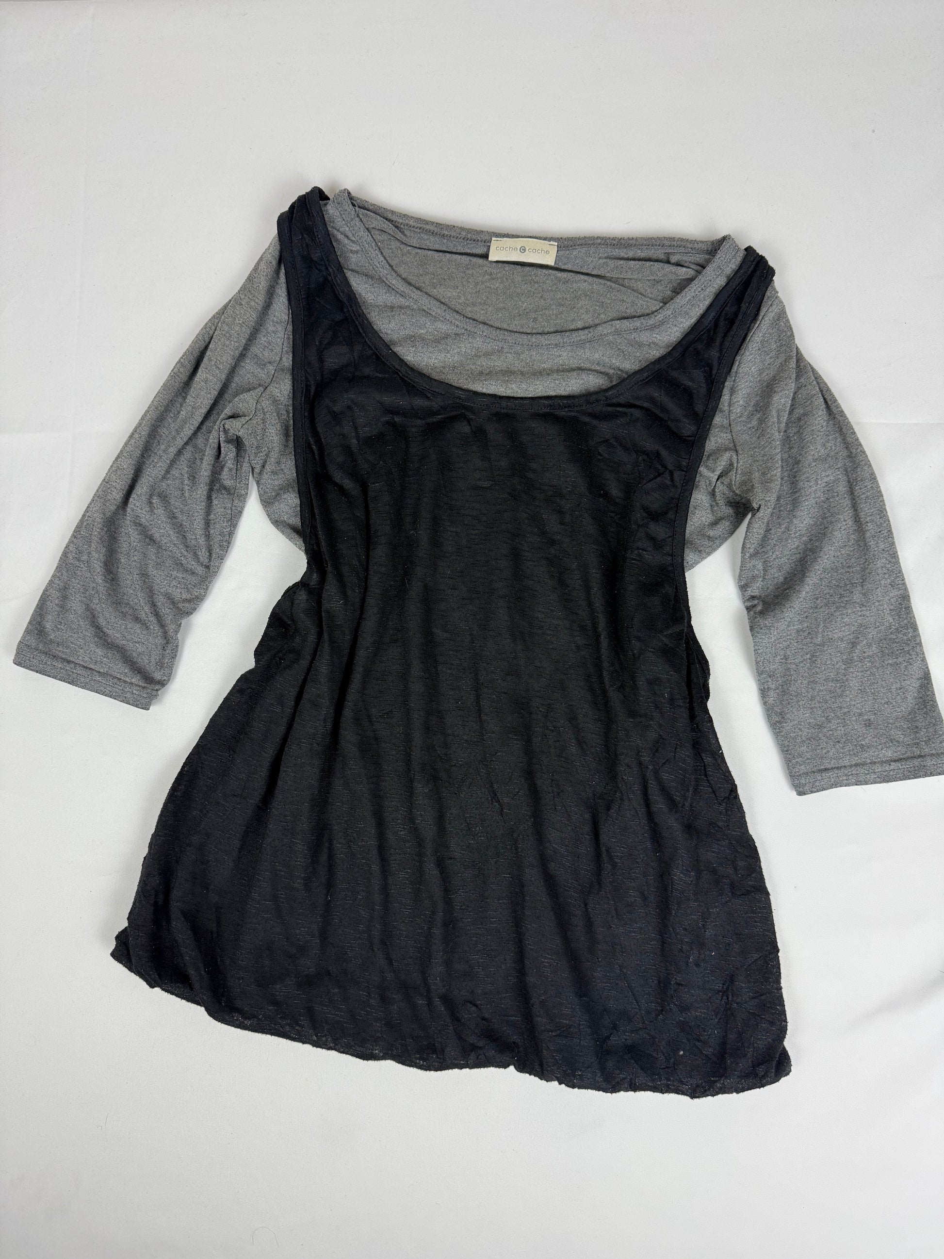 Black & grey 2 in 1 long sleeves top (L)
