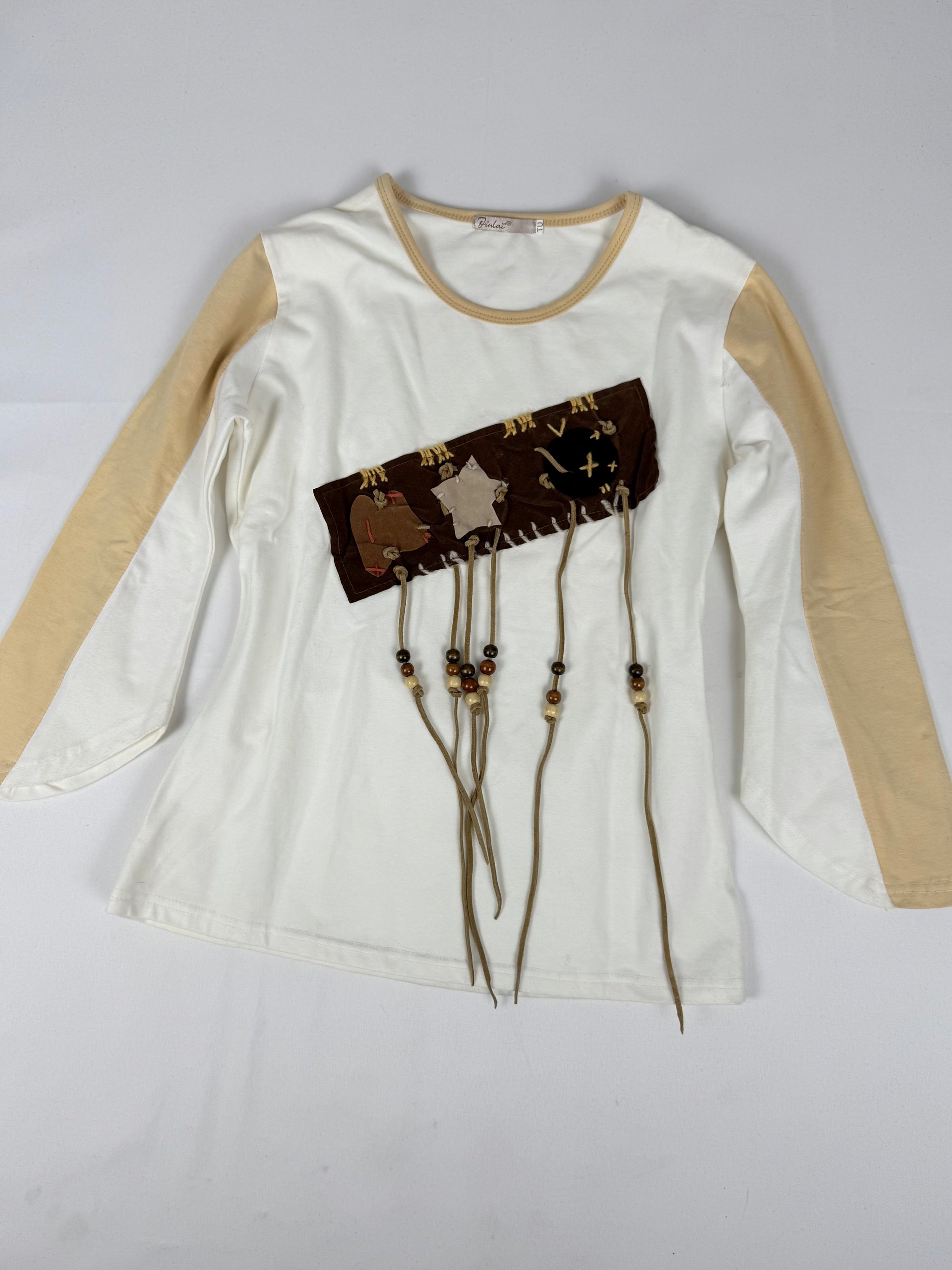 White embroidered cotton 3/4 long sleeves top (S/M)