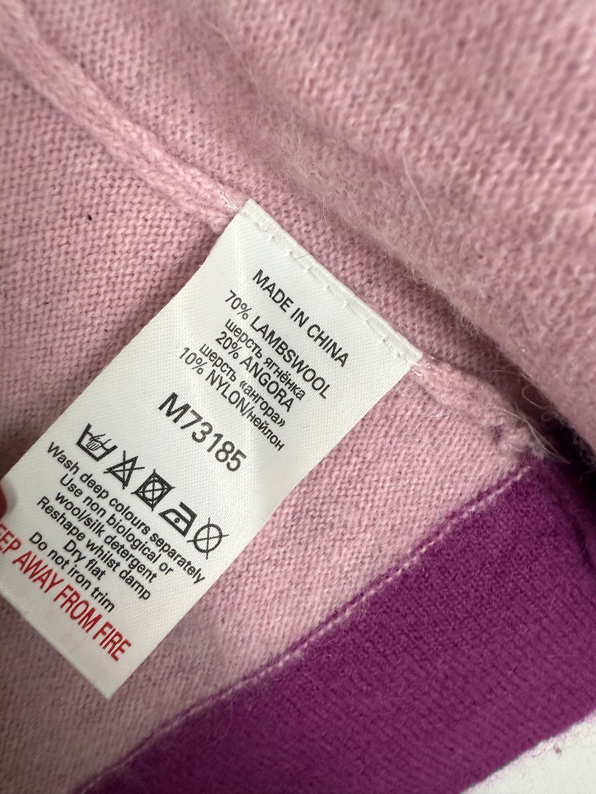 Pink lambswool cardigan embroidered jumper (M)