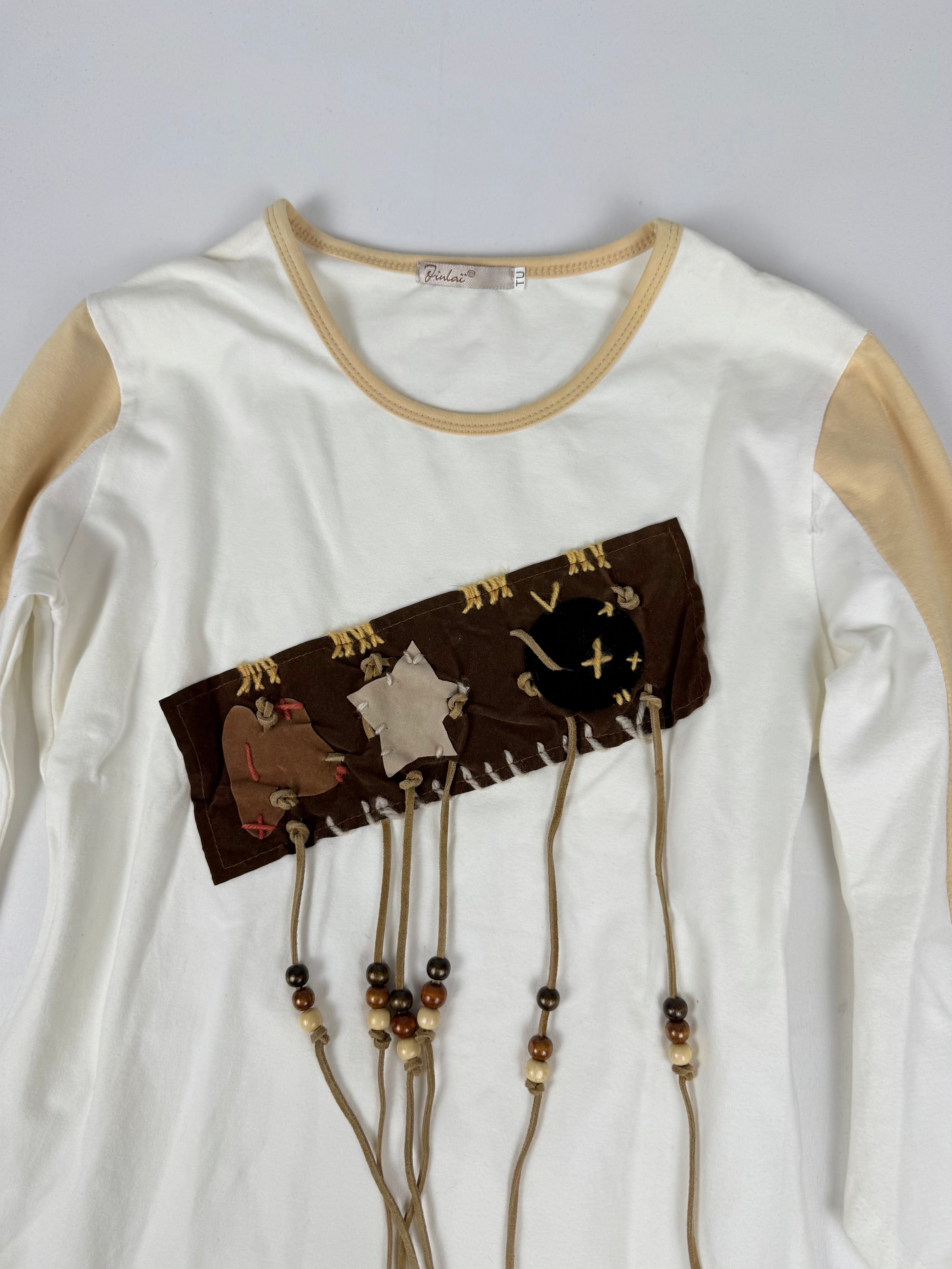 White embroidered cotton 3/4 long sleeves top (S/M)