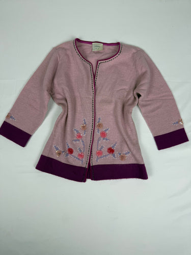 Pink lambswool cardigan embroidered jumper (M)