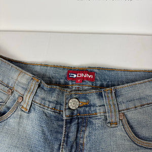 Blue denim low rise flare pants (S)