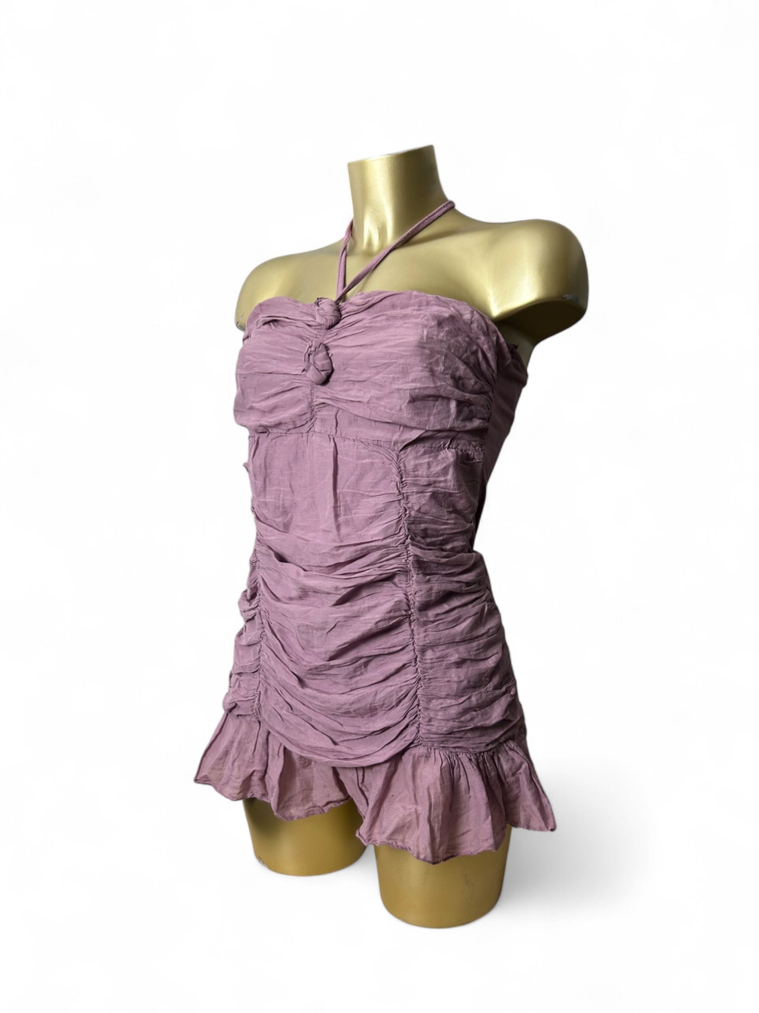 Lilac ruched real silk halter top (M/L)