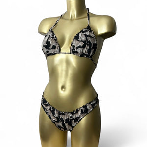 Black ruched low rise panther bikini set (XS)