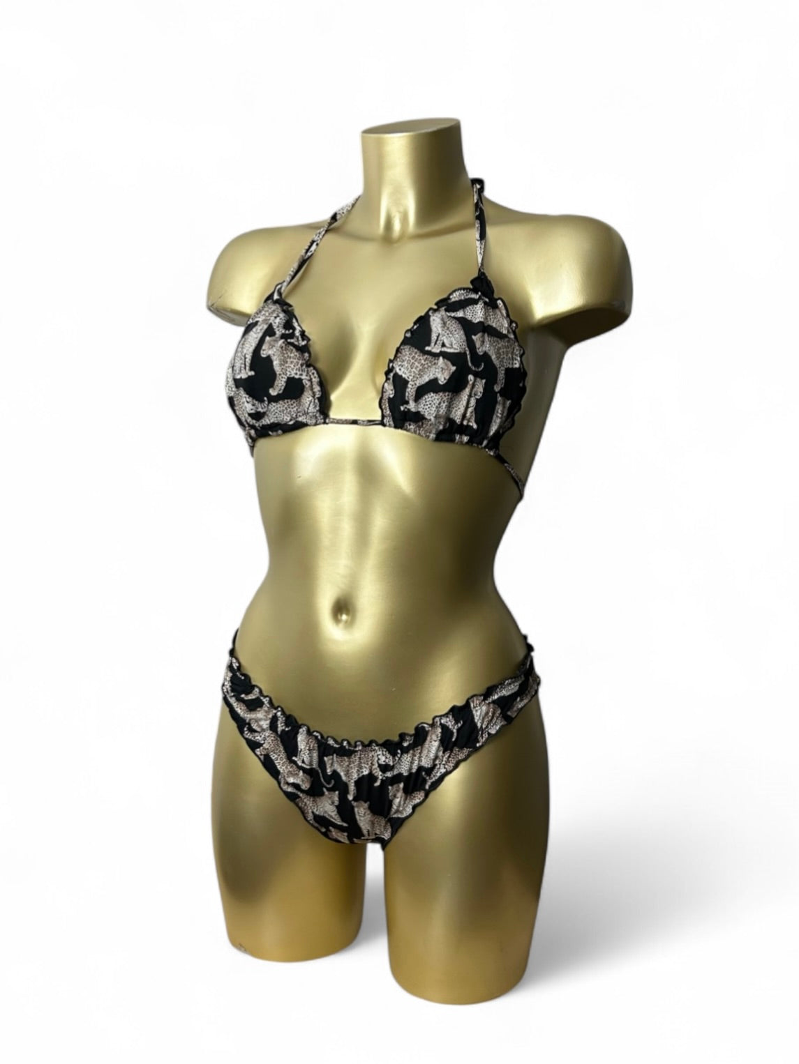 Black ruched low rise panther bikini set (XS)