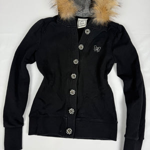 Black tight fit faux fur hooded jacket (XS/S)
