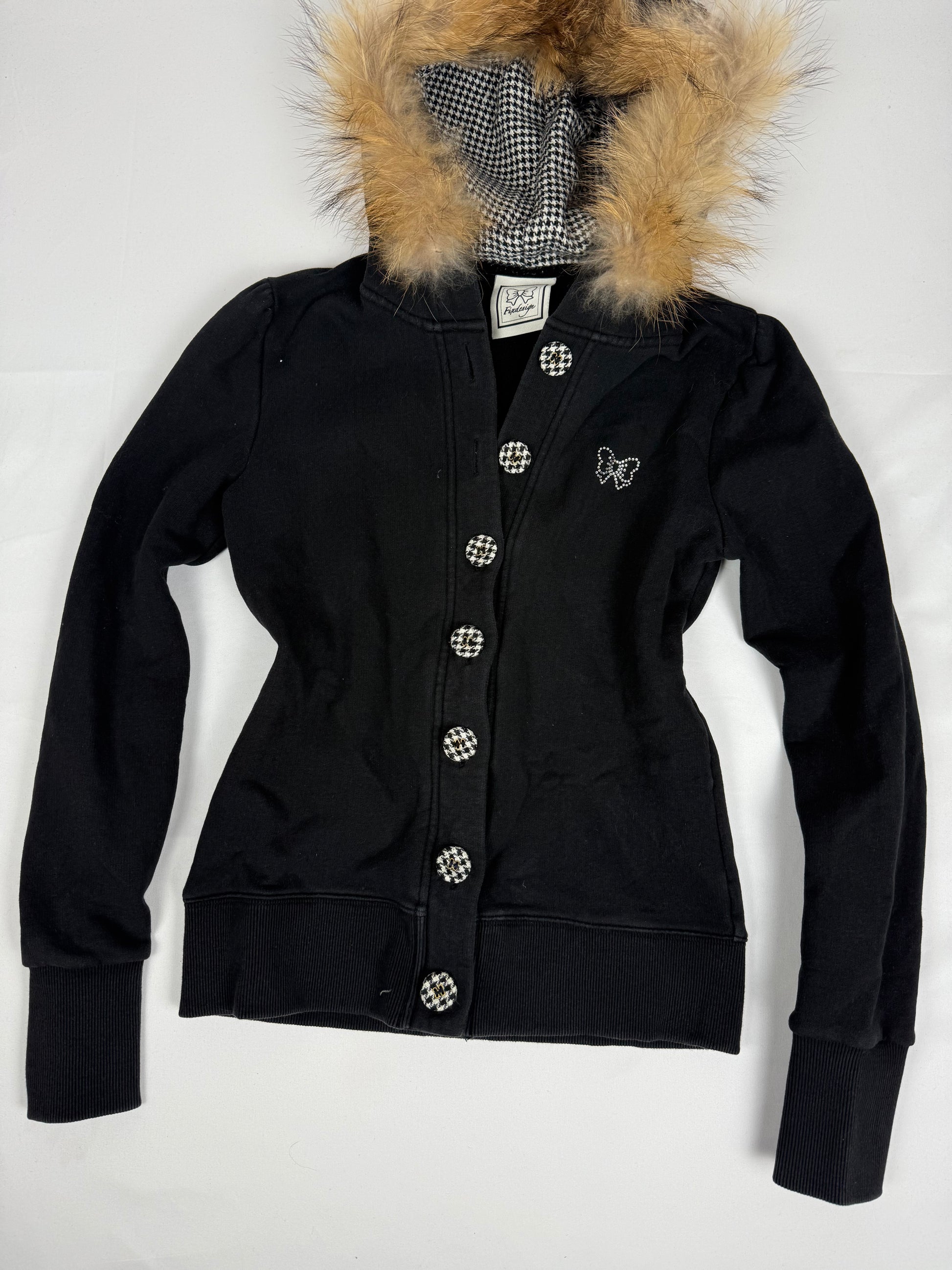 Black tight fit faux fur hooded jacket (XS/S)