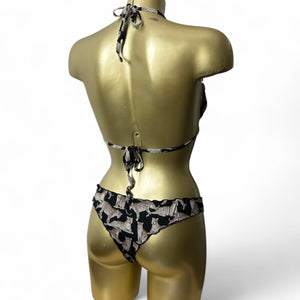 Black ruched low rise panther bikini set (XS)