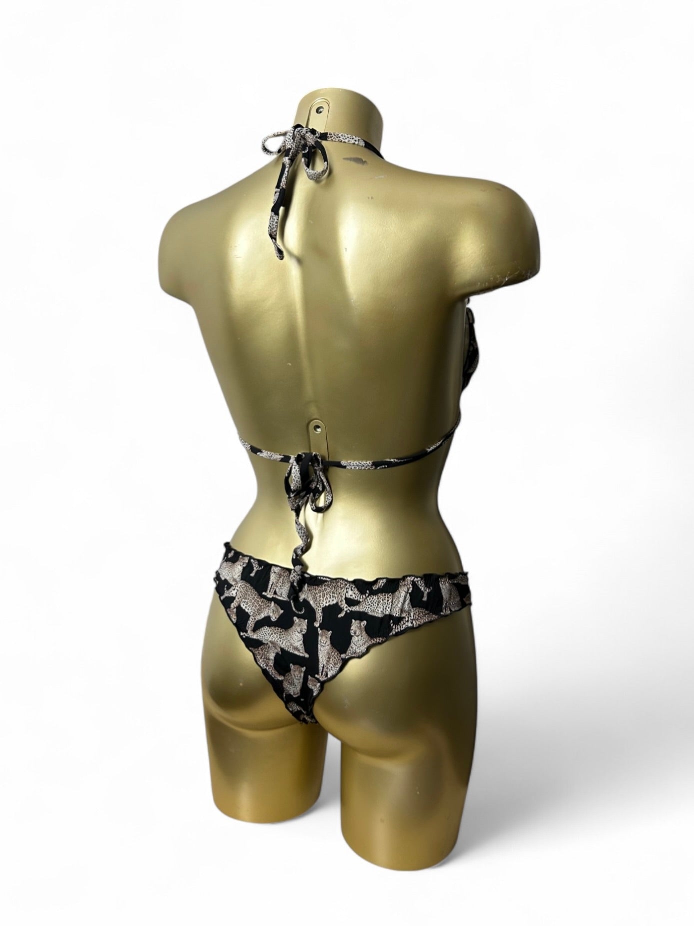 Black ruched low rise panther bikini set (XS)