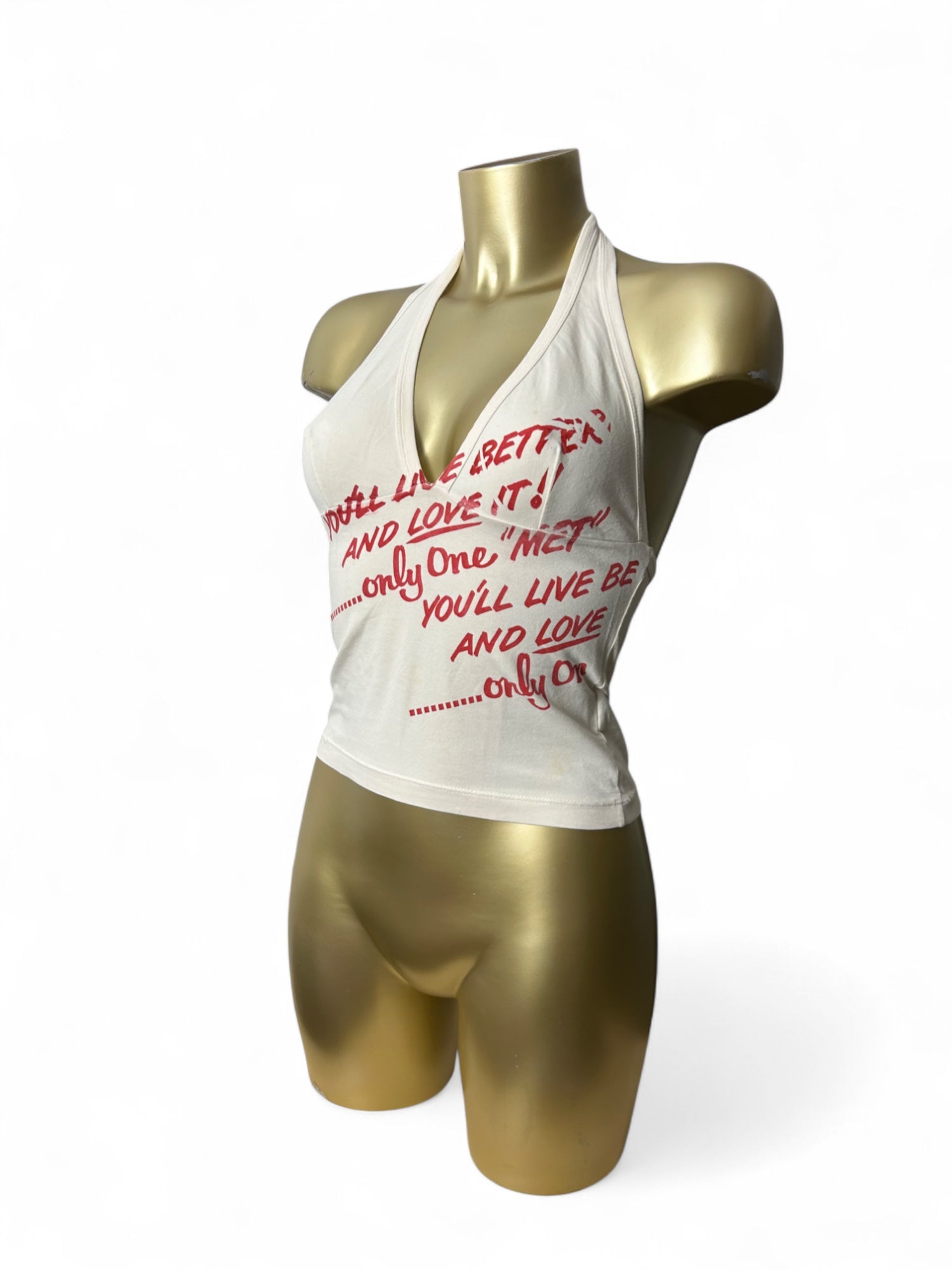 White graphic cotton halter top (S)