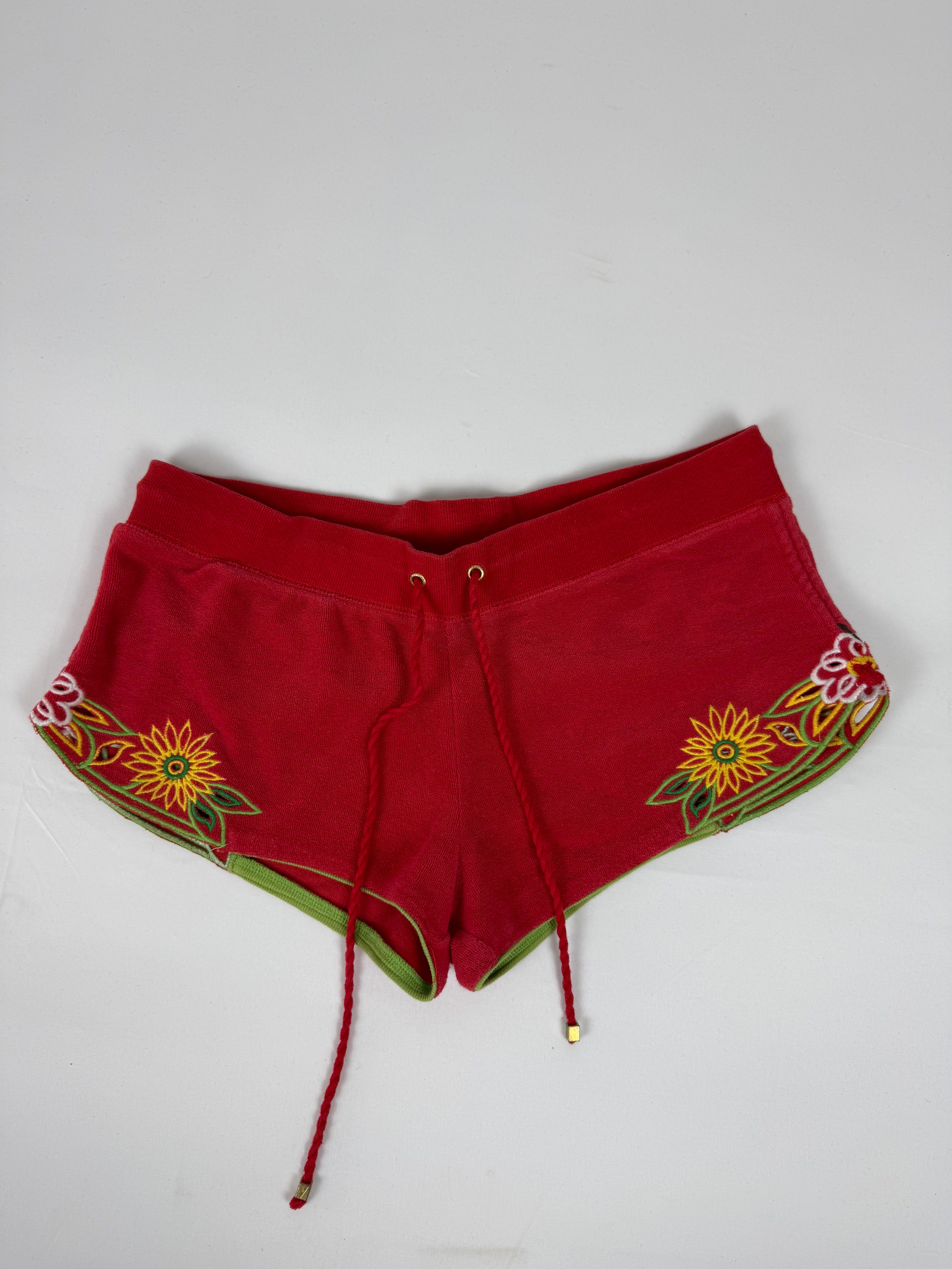 Red velvet embroidered low rise mini short (L)
