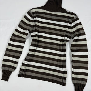 Brown striped turtleneck tight fit jumper (M)
