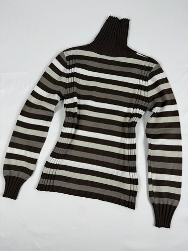Brown striped turtleneck tight fit jumper (M)