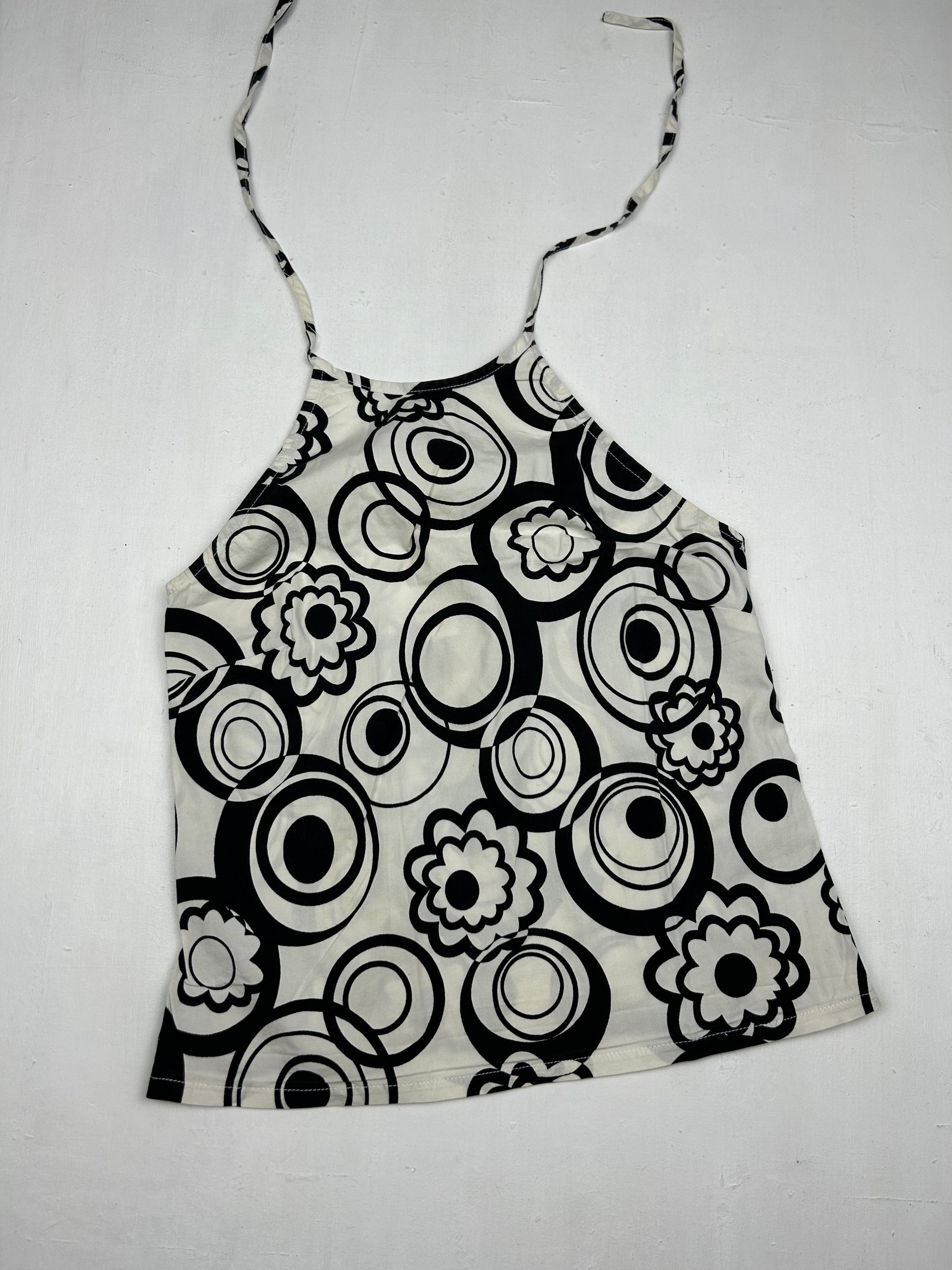 White graphic 100% cotton halter top (S/M)