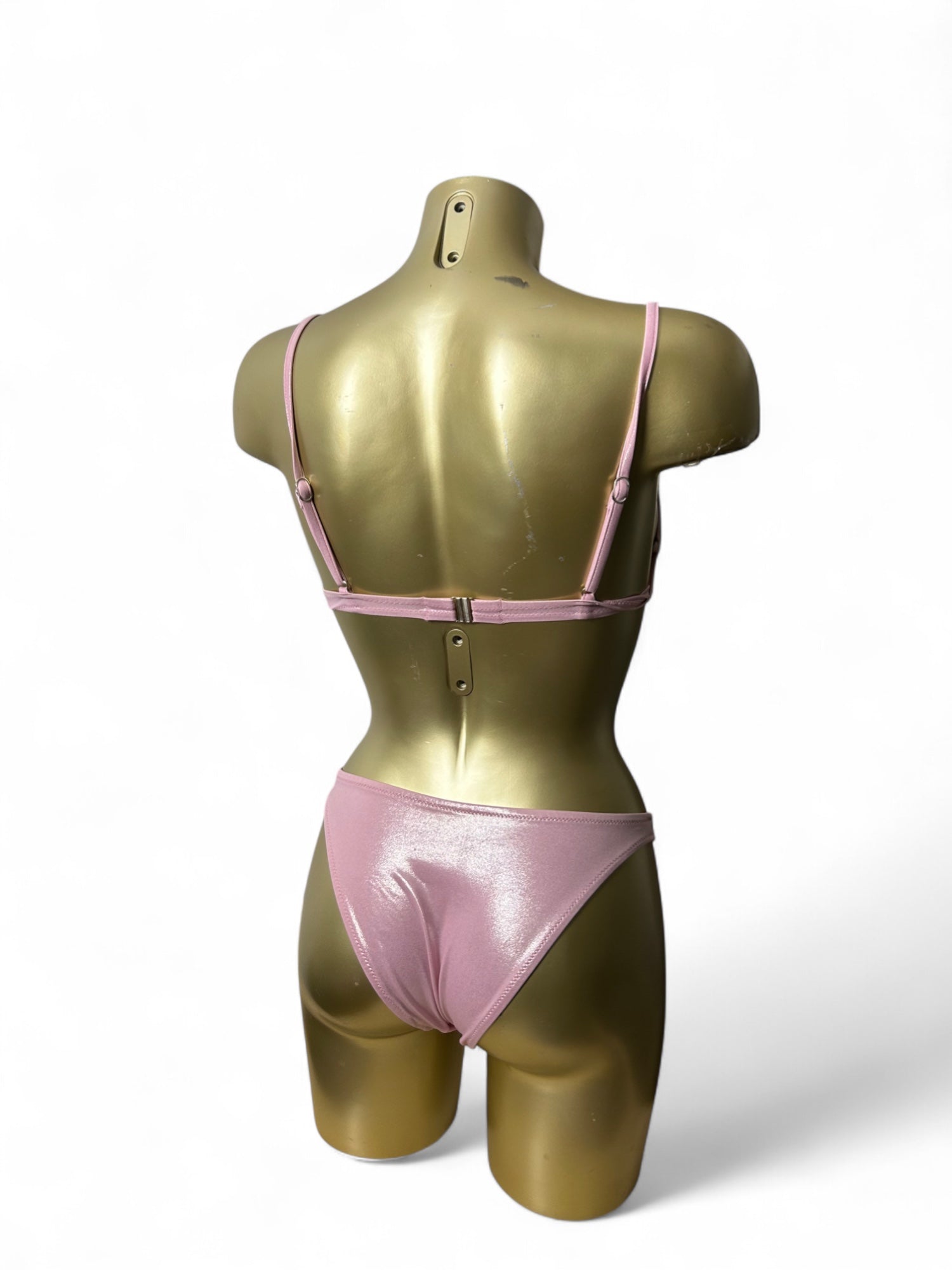 Pink metallic zip up low waisted bikini set (S)