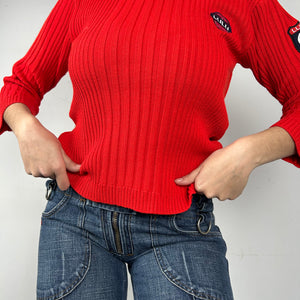 Red ribbed round neck jumper (S/M)