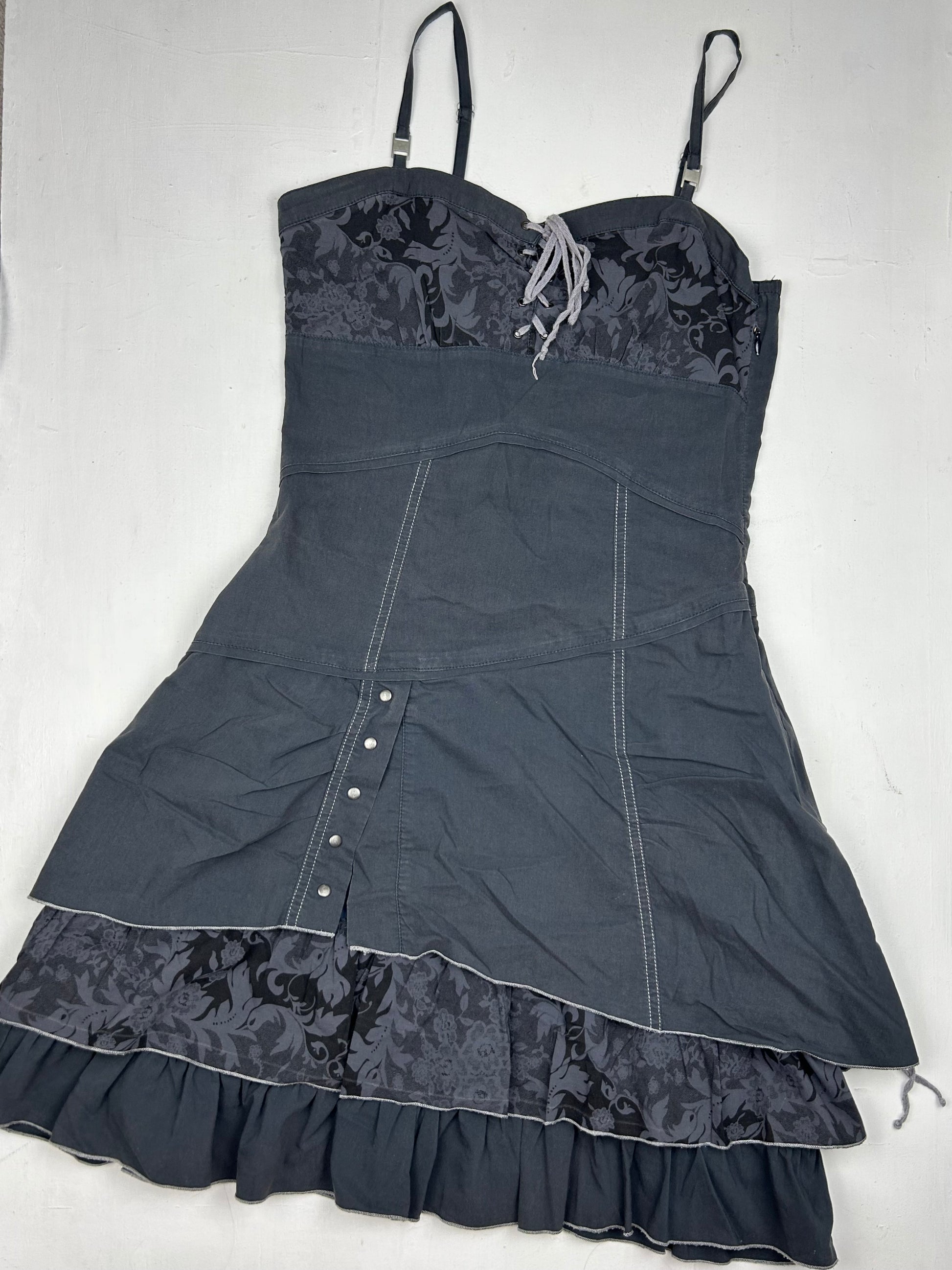 Grey 100% cotton lace up bustier mini dress (S)