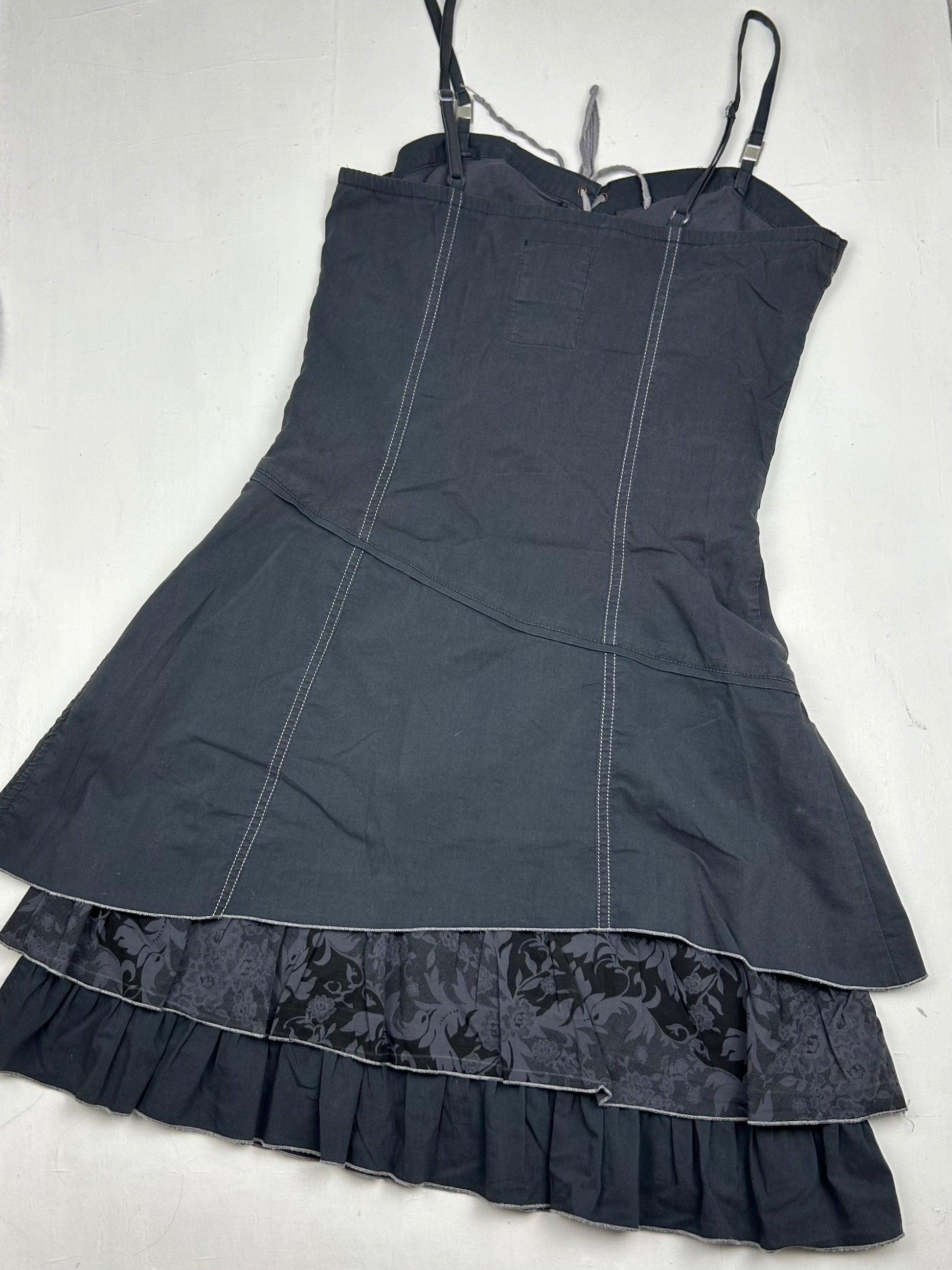 Grey 100% cotton lace up bustier mini dress (S)