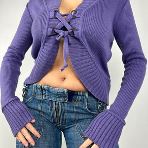 Purple cardigan lace up  jumper (S/M)