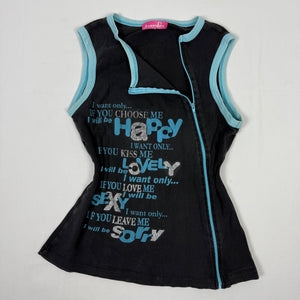 Black zip up cotton graphic tank top (L)