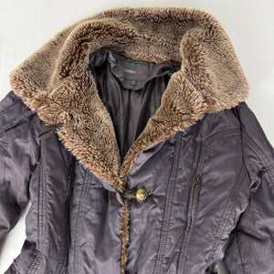 Purple faux fur neck trench puffer jacket (L)