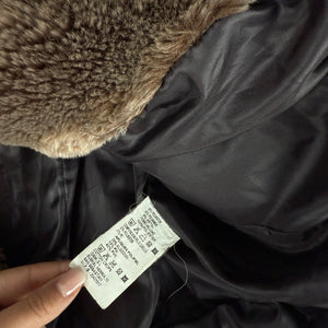 Purple faux fur neck trench puffer jacket (L)