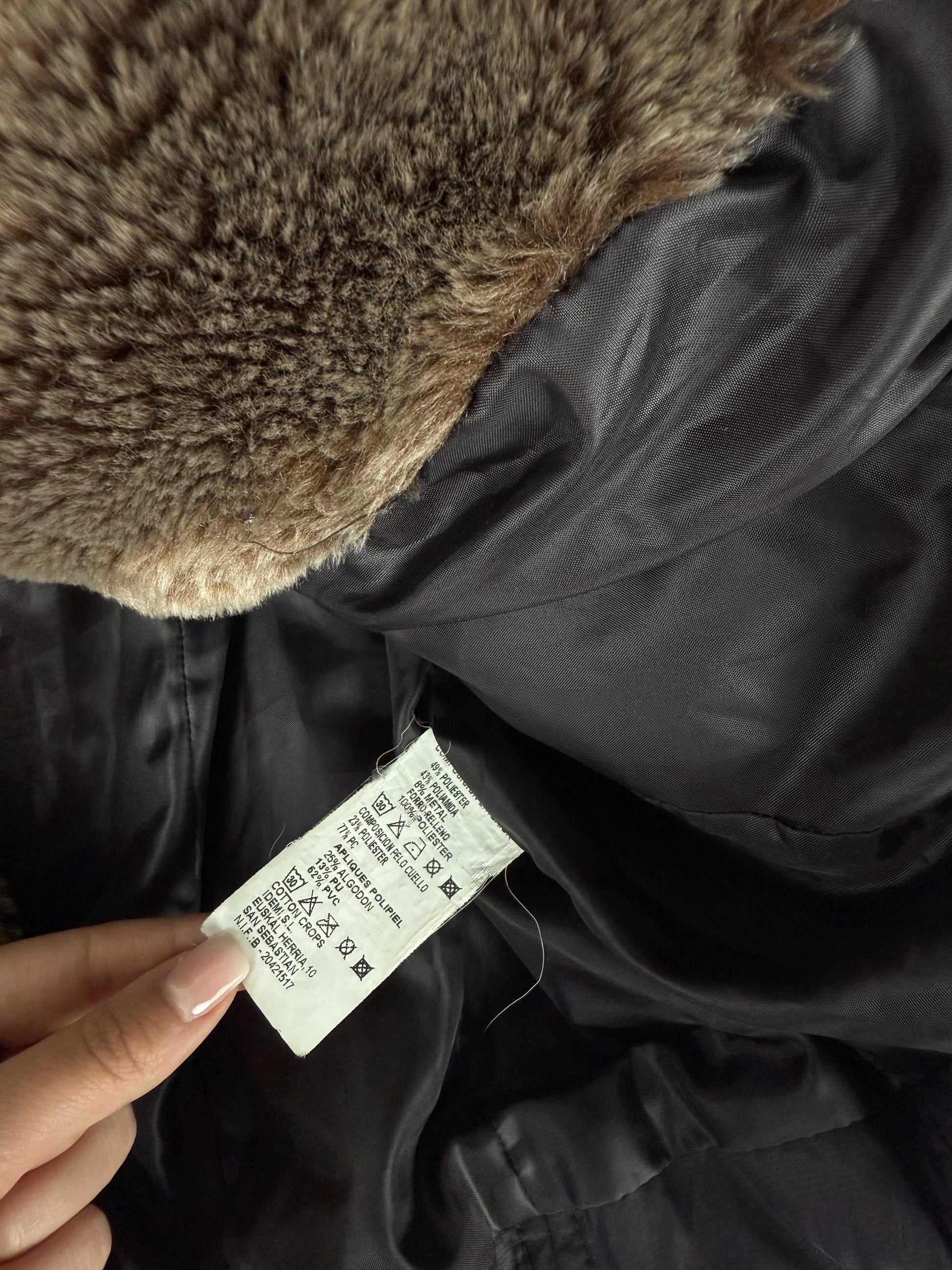 Purple faux fur neck trench puffer jacket (L)