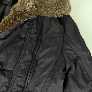 Purple faux fur neck trench puffer jacket (L)