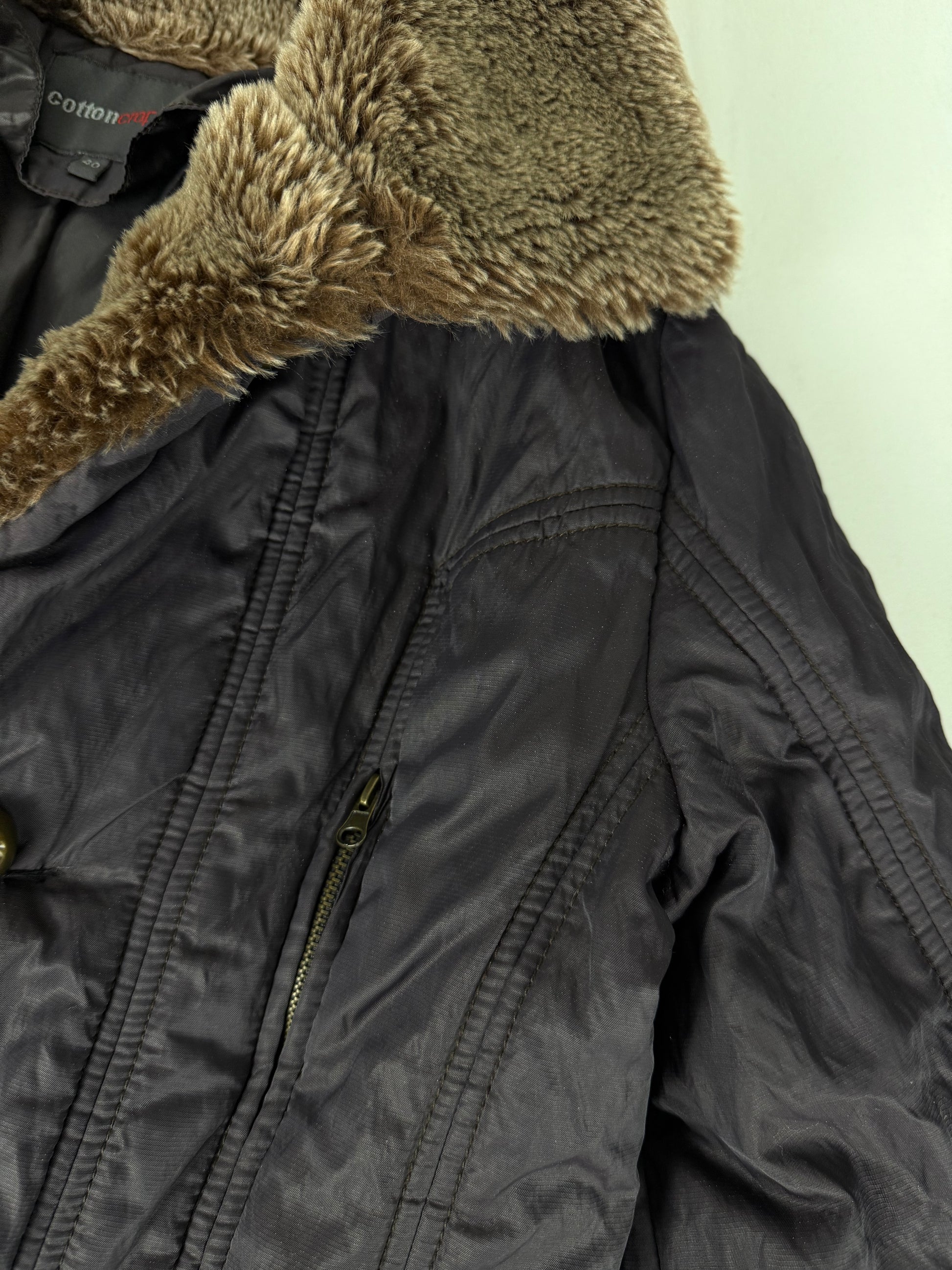 Purple faux fur neck trench puffer jacket (L)