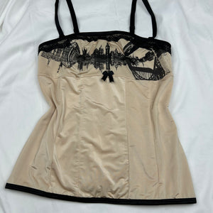 Beige lace up corset top (S)