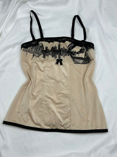 Beige lace up corset top (S)