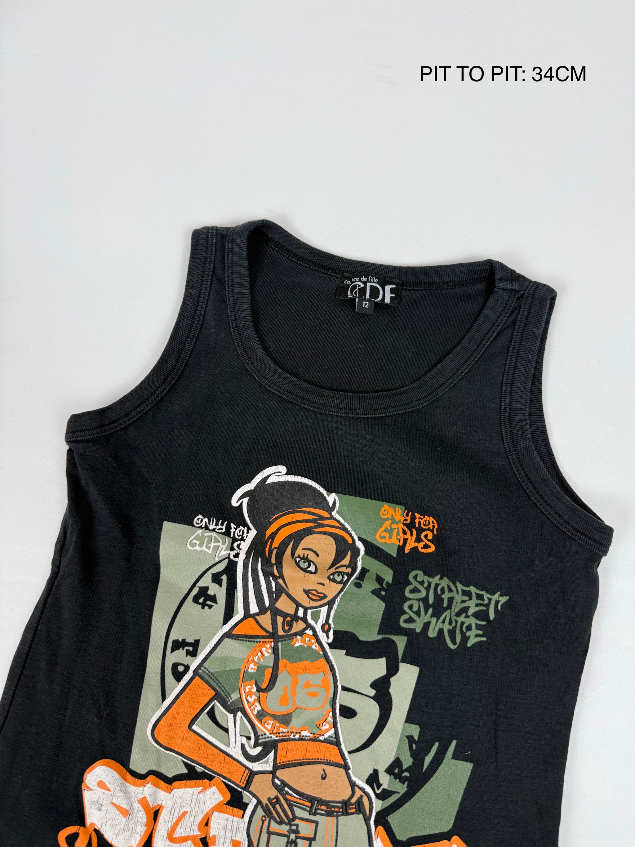 Black graphic tank top (S)