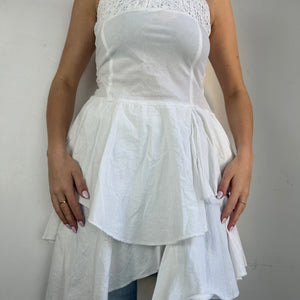 White 100% cotton pleated dress (XS)
