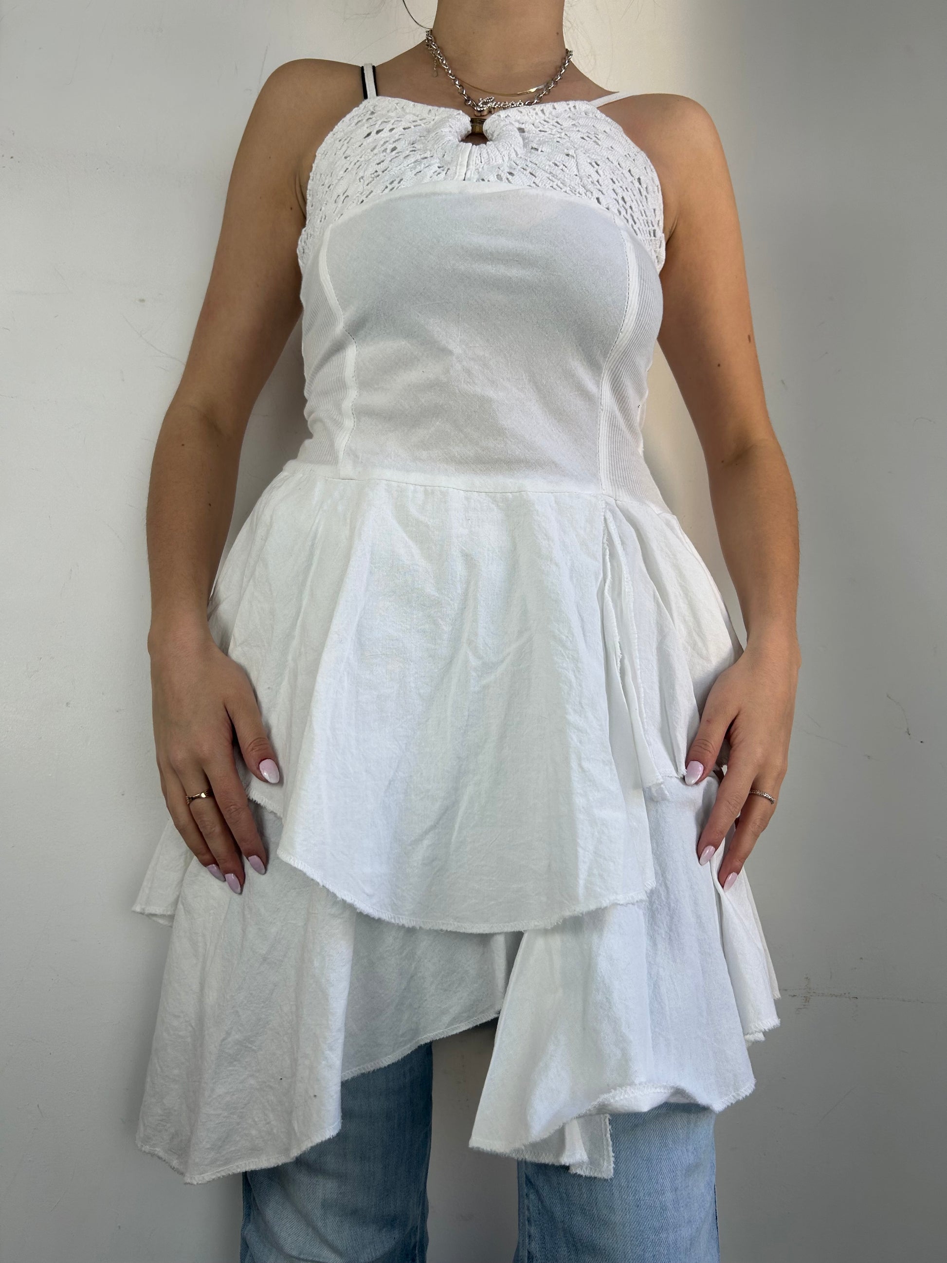 White 100% cotton pleated dress (XS)