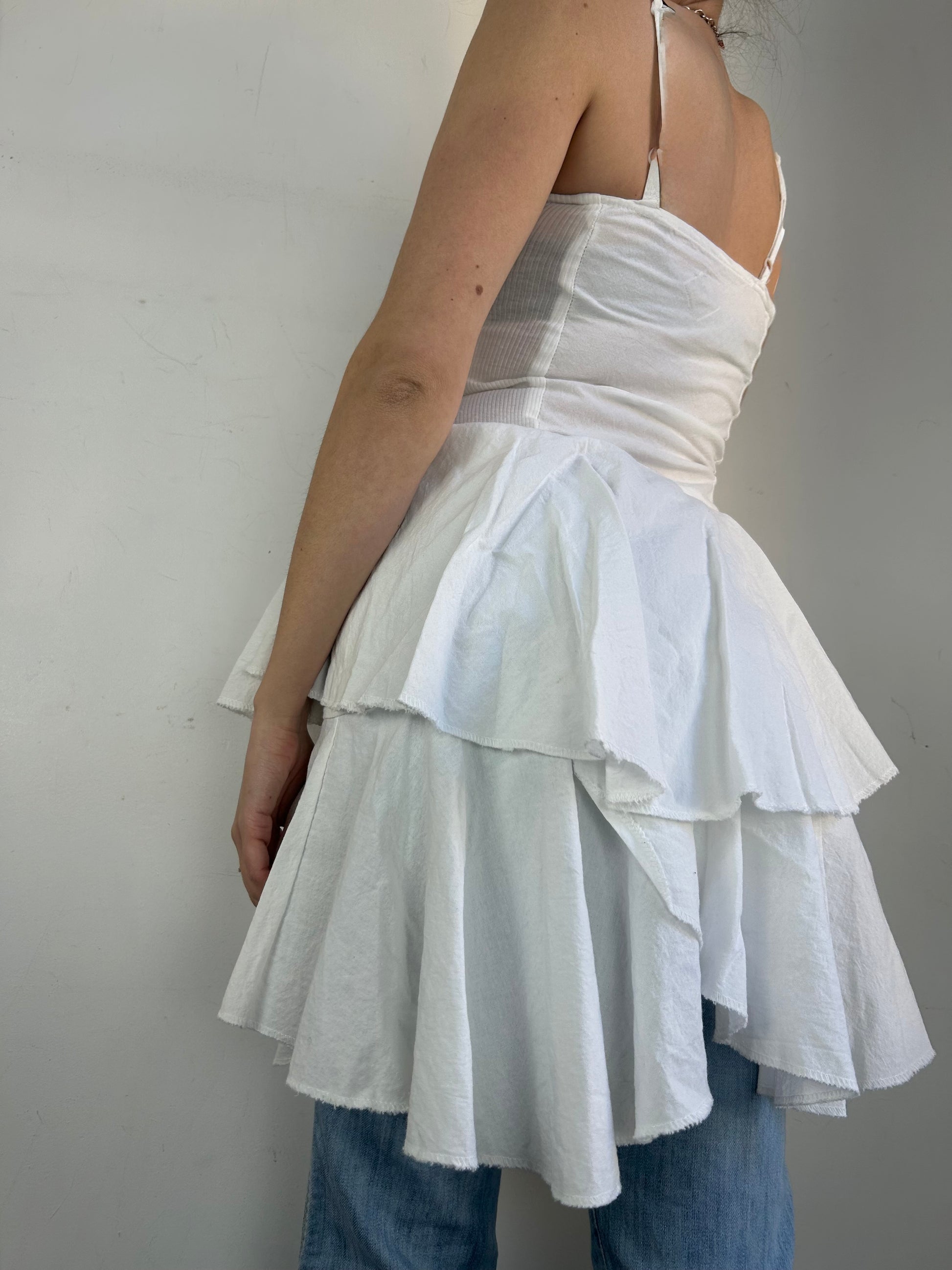 White 100% cotton pleated dress (XS)