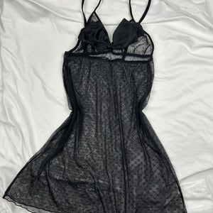 Black mesh bow polka dots babydoll cami top / mini dress (S/M)