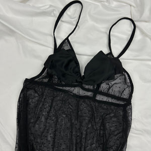 Black mesh bow polka dots babydoll cami top / mini dress (S/M)