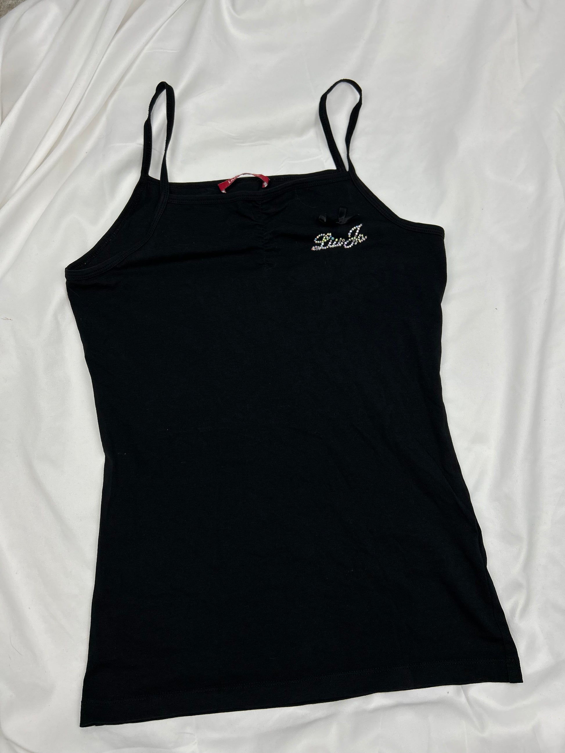 Black strass logo cami  top (S)