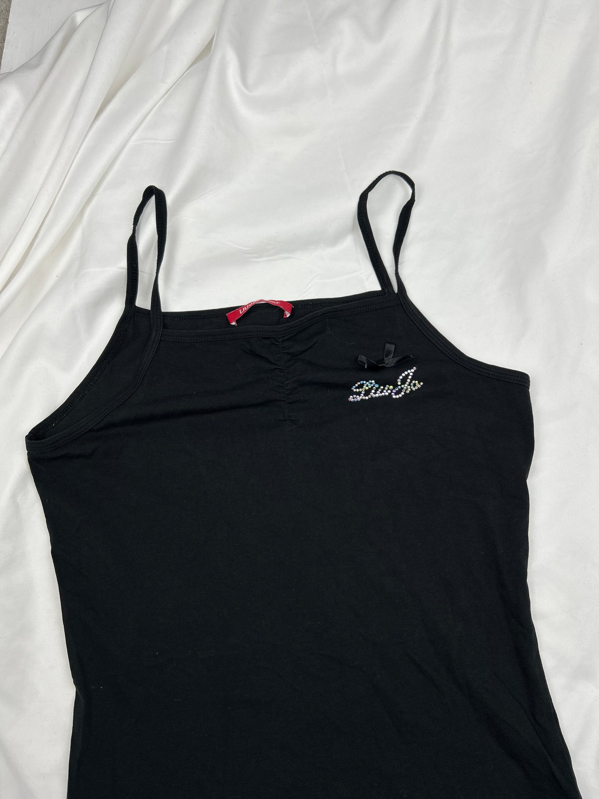 Black strass logo cami  top (S)