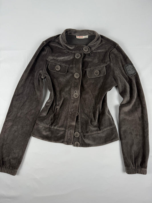 Khaki velvet tight fit jacket (S)