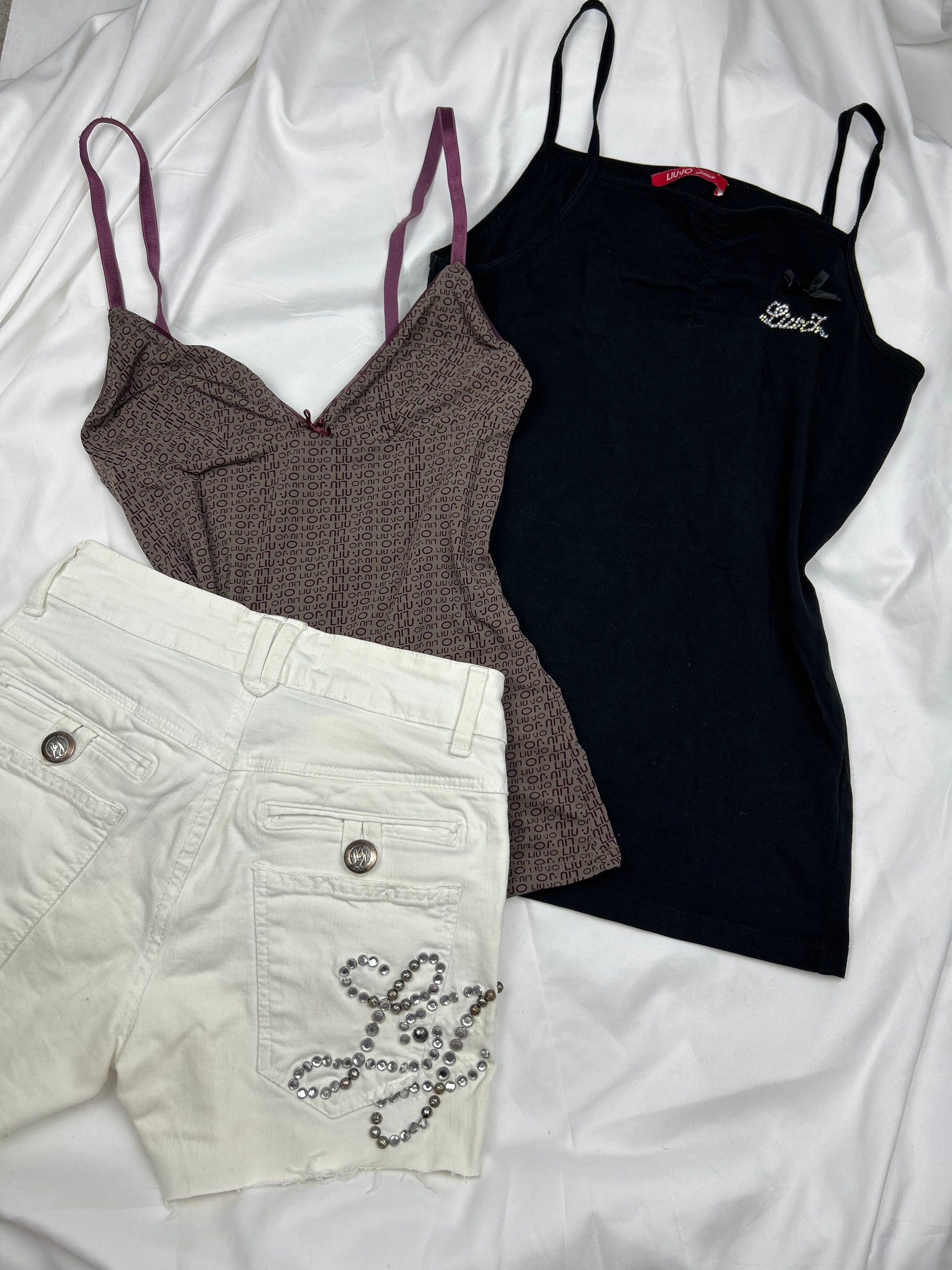 Black strass logo cami  top (S)