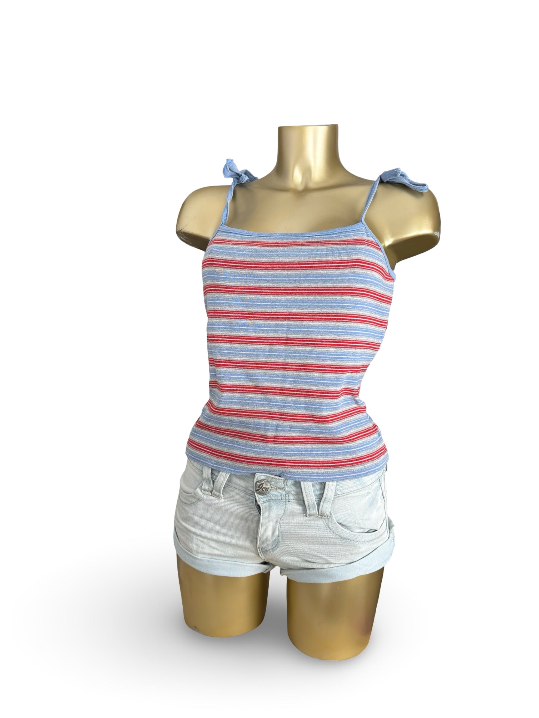 Blue striped tie up cami top (XL)
