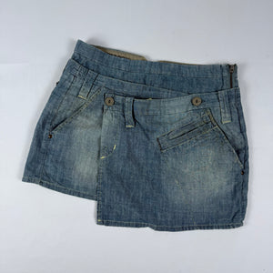 Blue denim low rise mini skirt (XS)