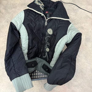 Khaki embroidered floral puffer jacket (S)